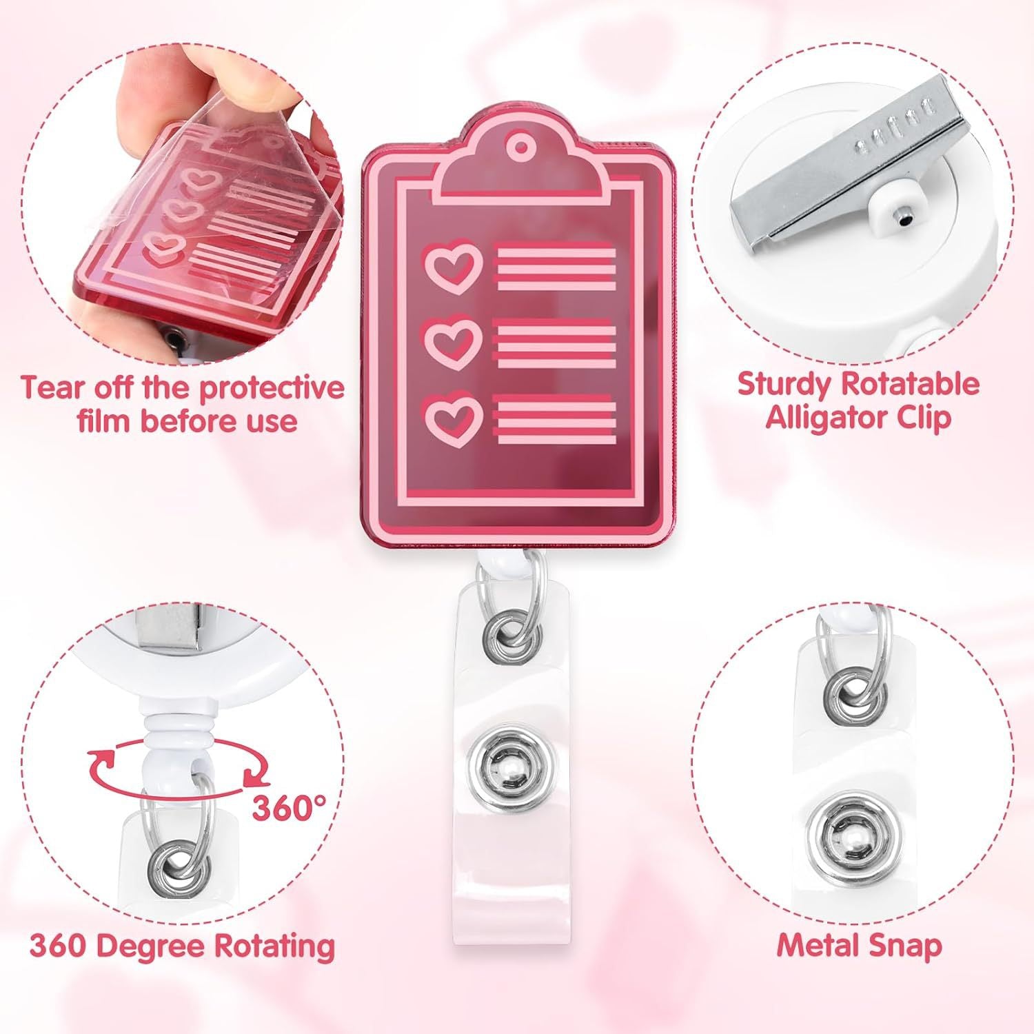 Wholesale PVC Gradient Color Medical Acrylic Badge Scroll Extendable Keychain